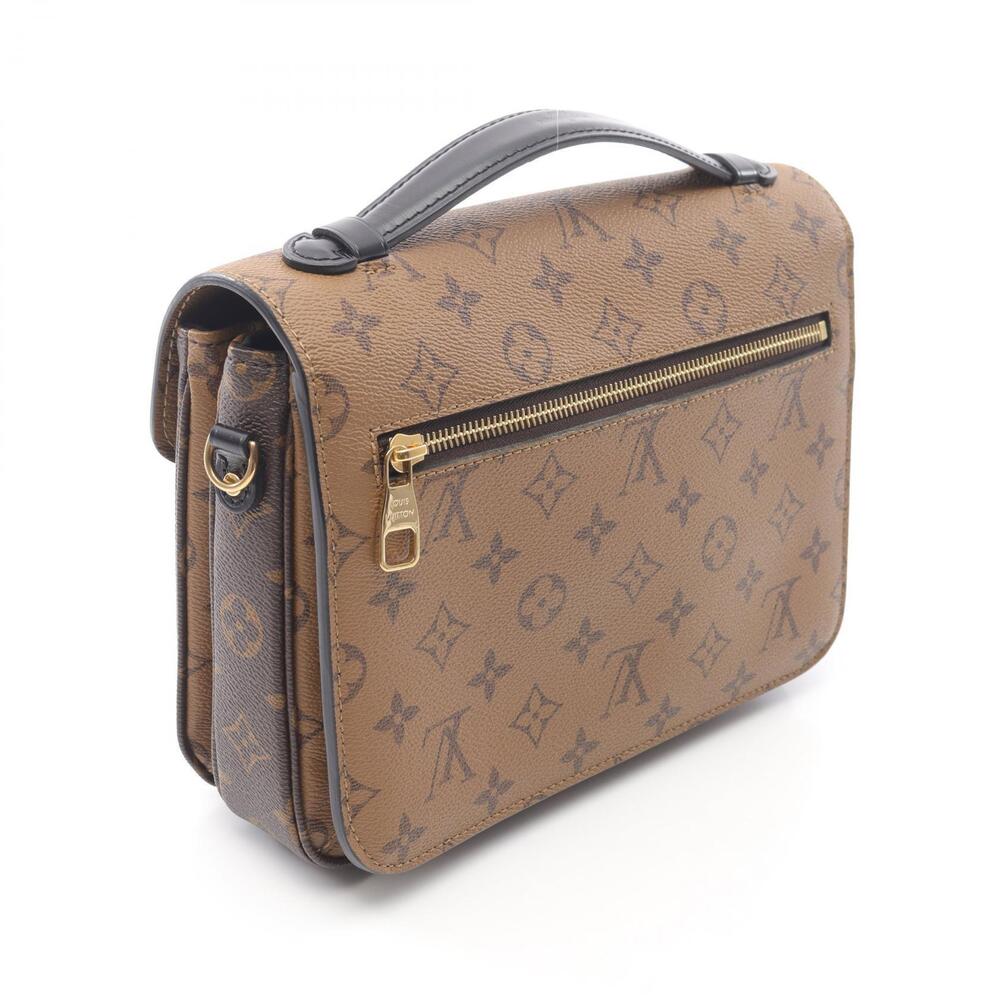 Louis Vuitton black leather brown Reverse Monogram Pochette Metis canvas